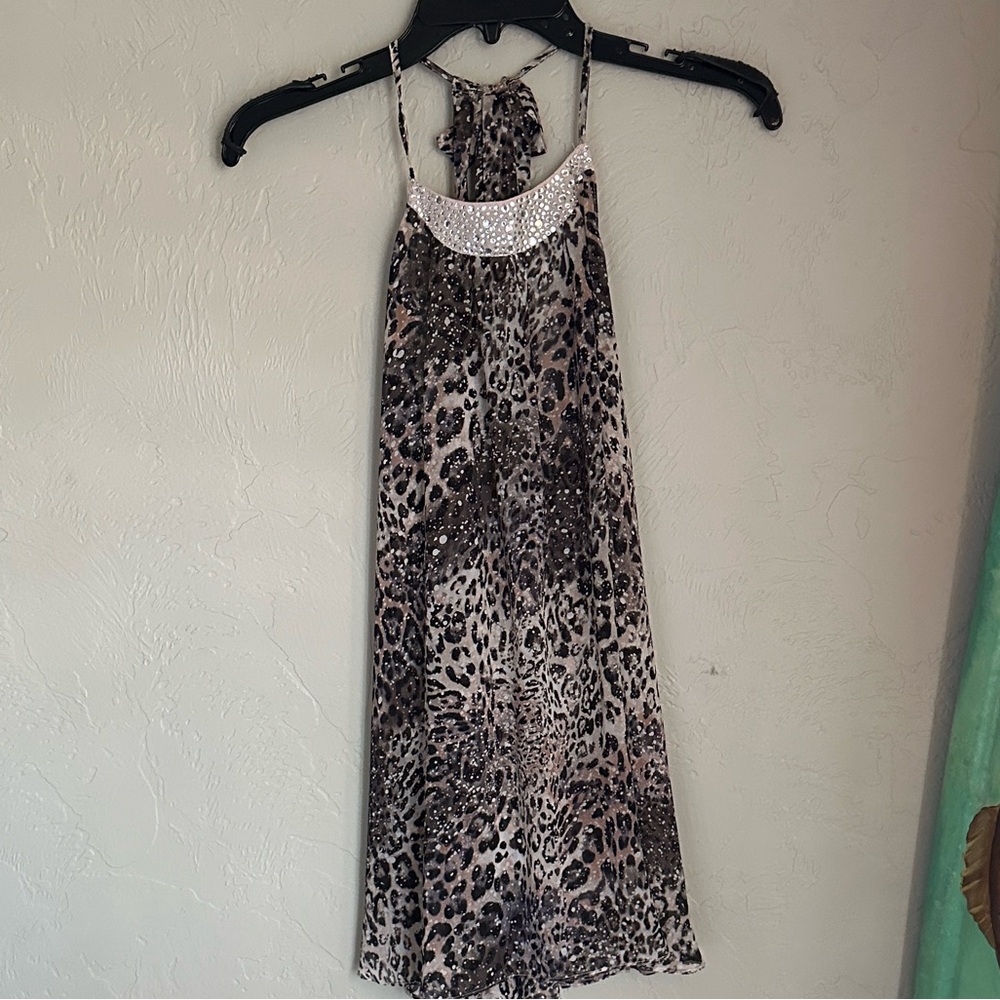 Victoria’s Secret Leopard Print Halter Dress with Glitter Jewel Accents